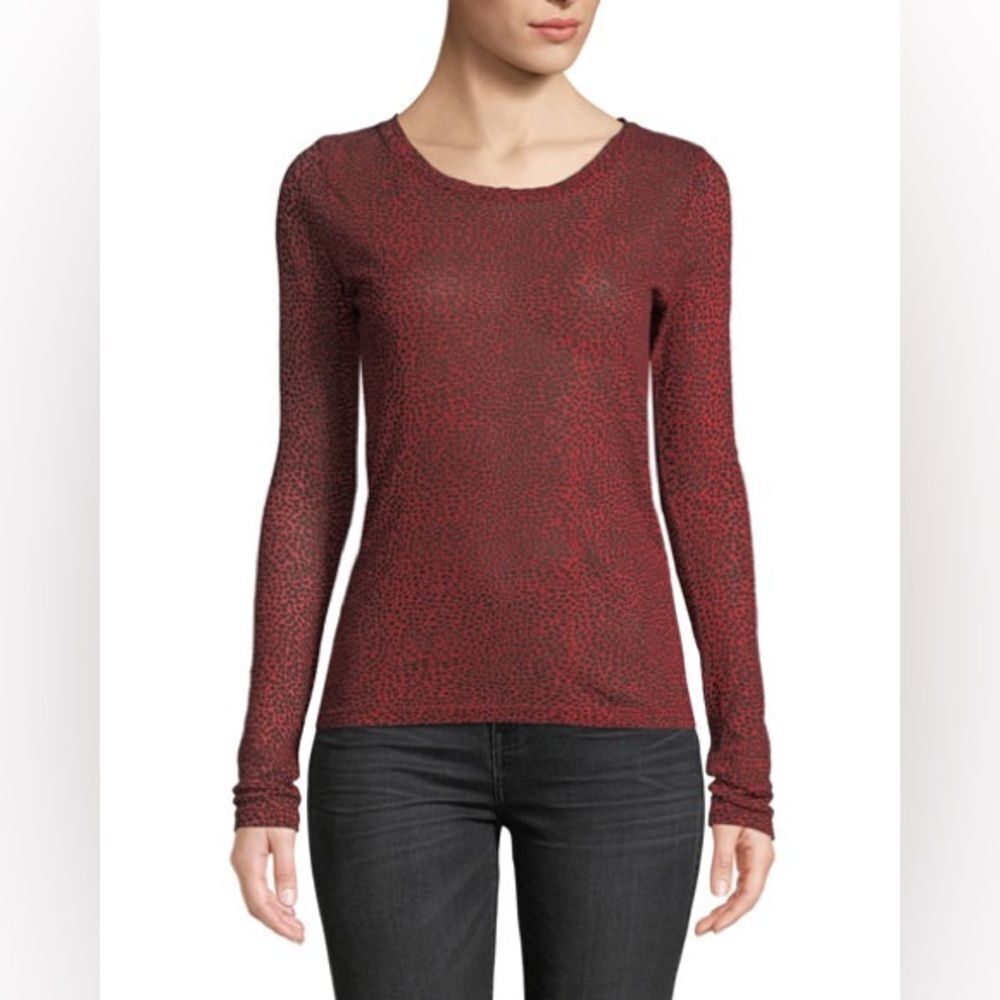 Current/Elliott NEW Hallen Leopard Print Long Sleeve T-Shirt Red/Black Sz 0